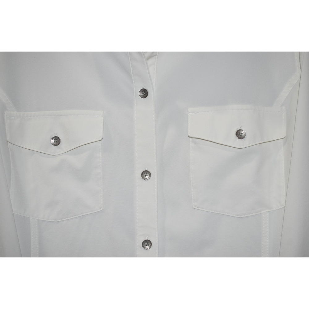 Eddie Bauer XL Women Departure Shirt Ivory Roll Tab Sleeve Button Up Stretch - Picture 9 of 16